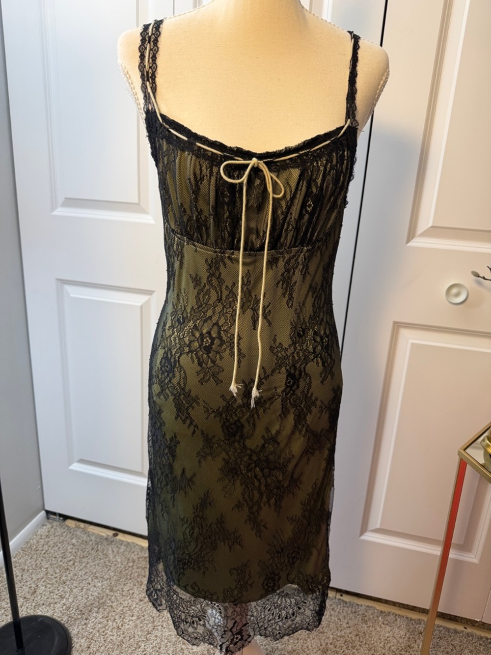 Y2K  Lace Overlay black and olive green Chemise Slip dress M